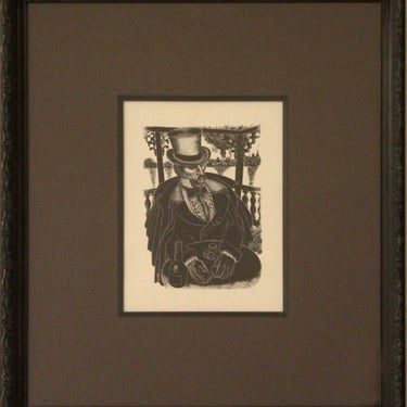 Jim Flora Modern Woodcut Print Untitled Gentleman Shuffling Cards Framed 