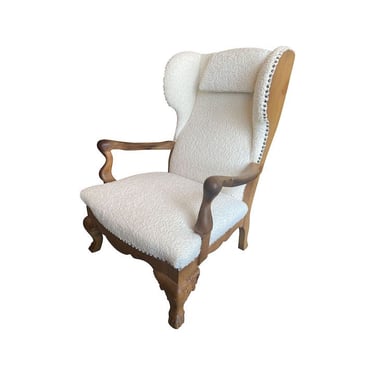 Dutch Wingback Armchair in Oak &#038; Boucle (Two Available)