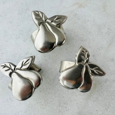 Vintage Pewter Napkin Holder set of three, Pear Napkin Rings, for pewter tableware, pear decor, farmhouse, country, boho decor, gift 