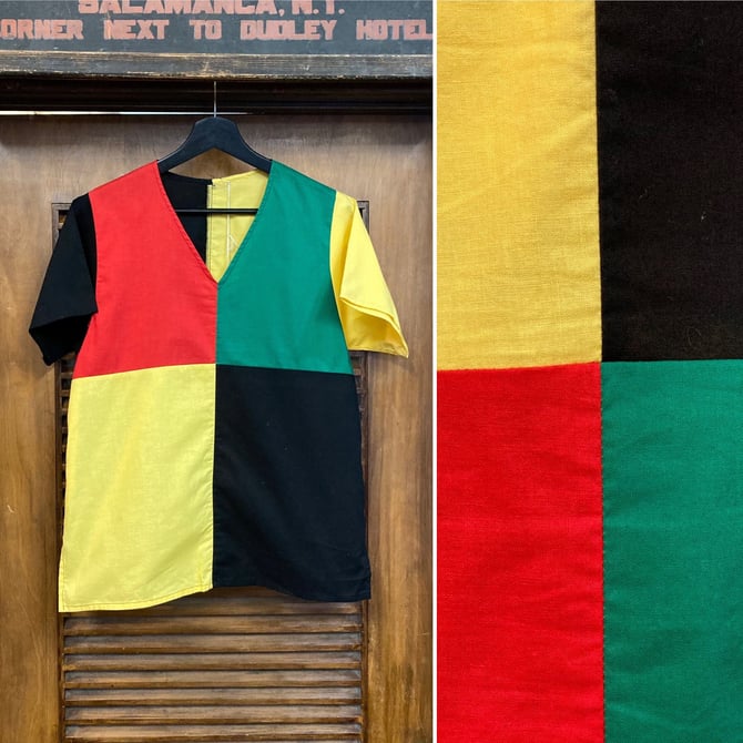 Vintage 1980’s Color Block V-Neck Mod Style Pullover Shirt, 80’s Vintage Clothing 