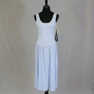 80s NWT Pale Blue Dress - Champagne West - Deadstock w/Tag - Button Front, Full Skirt - Sleeveless Knit Summer Dress - Vintage 1980s - S M 