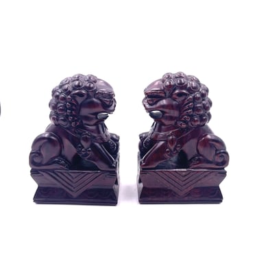Pair of Mid-Century carved wood Japanese Foo Dogs bookends