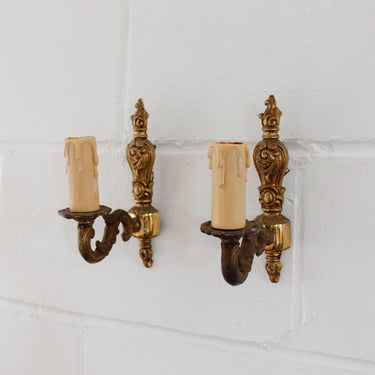 pair of vintage French gilt brass sconces