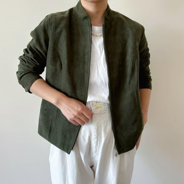 vintage jacket vintage blazer olive green sage green mandarin collar minimalist capsule wardrobe fall jacket 90s retro style size M 