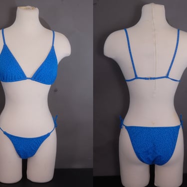 80s String Bikini | Blue & White Polka Dot 2 Piece Swimsuit | Size 8 | Made in USA by Kiwi 