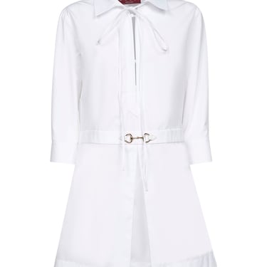 Gucci Women White Poplin Shirt Dress With Horsebit