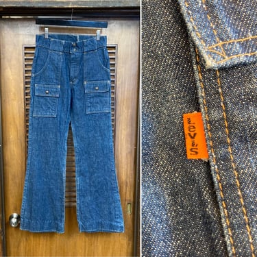Vintage 1970’s w29 Levi’s Orange Tag “Bush Pants” Denim Mod Hippie Dark Color Jeans, Flare, Original, 70’s Vintage Clothing 