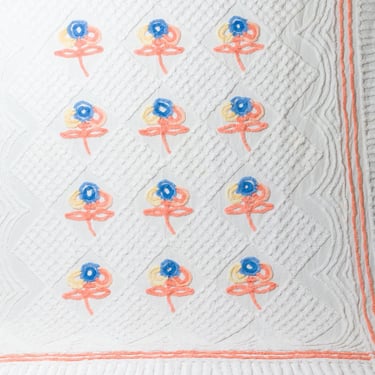 Vintage Chenille Bedspread, Floral, 88 by 103 