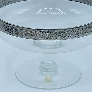 Vintage Rare  Large Compote Franciscan Rose Clear by TIFFIN-FRANCISCAN Silver Platinum Trim 6 3/4" 