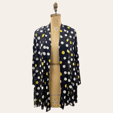 Vintage Oscar de la Renta Coverup Retro 1980s Size Small + Swimwear + Sheer + Nylon Fabric + Polka Dot Patten + Womens Cardi + Saks 5th Ave 