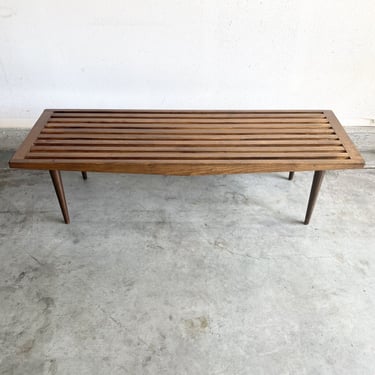 Mid Century Modern Yugoslavian Slat Bench / Coffee Table Vintage Solid Walnut