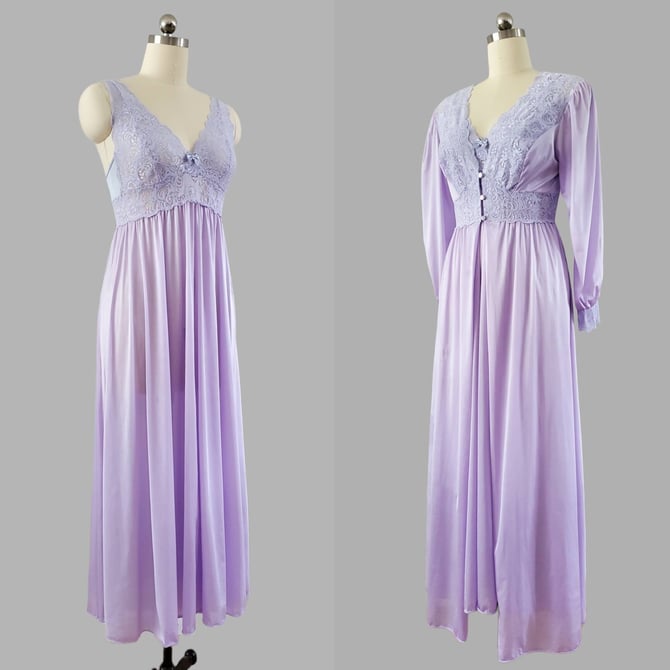 1980s "Olga Style" Nightgown and Peignoir Set by Shadowline 80s Lingerie 80's Women's Vintage Size Large 
