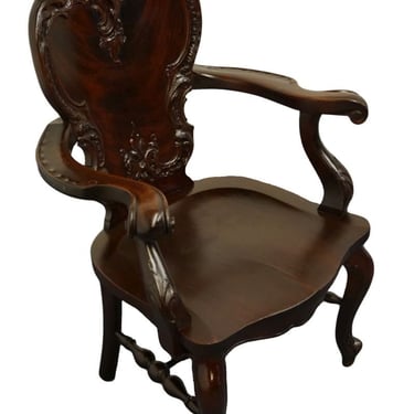 Antique Vintage Solid Red Flame Mahogany Louis Xvi French Provincial Carved Accent Arm Chair 