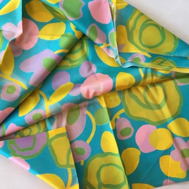 70's Vintage Polyester Satin Floral Fabric, Groovy Marimekko Inspired, Summer Fabric, Halter Top, Damage-See All photos Read Description 