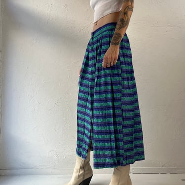 80s 'Braemar' Blue Rayon Midi Skirt / Medium 