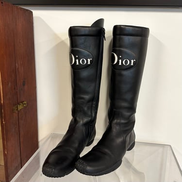 Dior Black Leather Logo Moto Boots