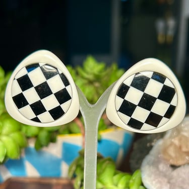 Vintage Checker Checkerboard Pattern Earrings Stud Pierced Ear Retro Jewelry Ska Punk 