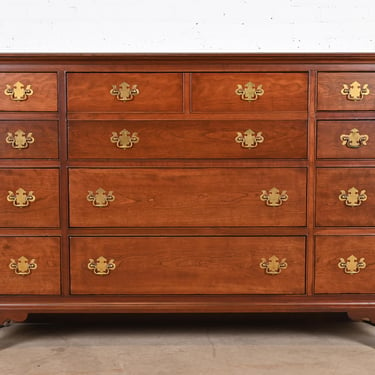 Baker Furniture Georgian Cherry Wood Chest of Drawers With Drop Front Secretary Desk, Newly Refinished