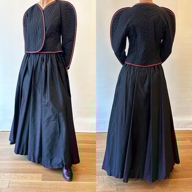 Vintage 1980s Black Taffeta Ball Gown Skirt/ 80s Dramatic Voluminous Silk Evening Skirt 