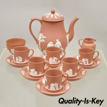 Wedgewood Terracotta Jasperware Miniature Tea Set Demitasse Cup & Saucer 14 pcs