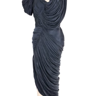 Versace Metallic Draped Pleated Evening Gown