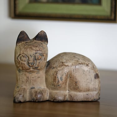 Vintage Wooden Cat | Hand carved folk art 