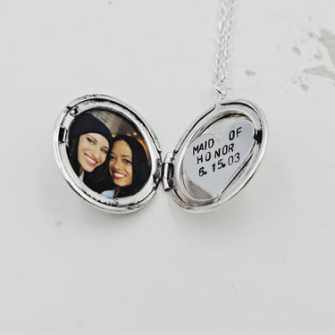 Maid of Honor Gift, Personalized Silver Locket Necklace, Will You Be My Bridesmaid, Matron of Honor Proposal, Photo Locket Necklace 