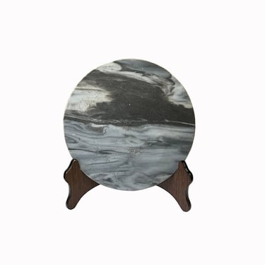 Chinese Natural Dream Stone Round White Fengshui Plaque Display ws2268E 