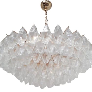 Modern Chandelier with Clear Polyhedron Murano Glasses. Italy, 1980's.