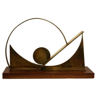 Mid Century Modern James Nani Modern Geometric Brass & Wood Sculpture 1970s 