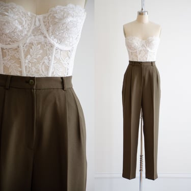 high waisted pants 90s vintage olive brown dark academia style pleated trousers 