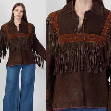 Brown suede southwestern waistcoat 70s boho Leather fringe jacket Beautiful Festival country jacket Vintage bohemian western vest Size M