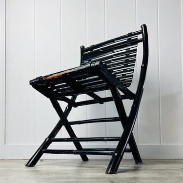 Vintage Bamboo Folding Chair, painted black, natural patina, for Garden chair, front porch chair, prop, patio decor, home decor, furniture 
