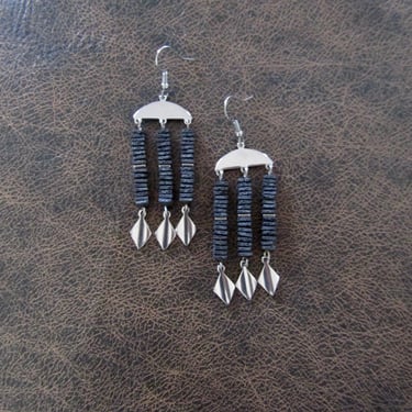 Unique lava rock and silver chandelier earrings 