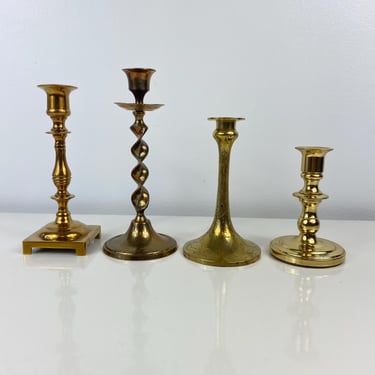 Vintage Brass Candlestick Singles, Your Choice, Solid Brass Candle Holder, Brass Wedding Decor, Antique Tall Heavy Etched Twisted Brass 