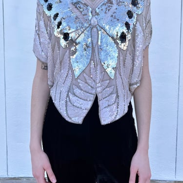 Love Is Like A Butterfly White Sequin Top