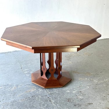 MCM Pedestal Masterpiece Walter Wabash Dining Table Inlaid Rosewood & Leafs 