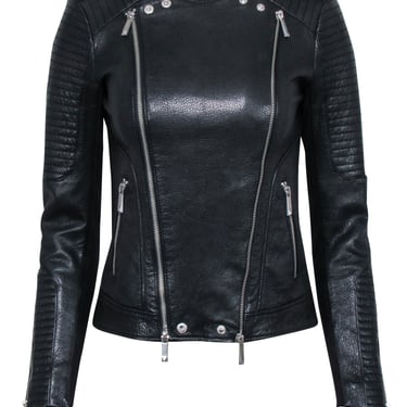BCBG Max Azria - Black Textured Leather Moto Jacket Sz XXS