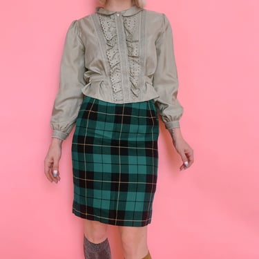 Vintage Wool Plaid Pencil Skirt 