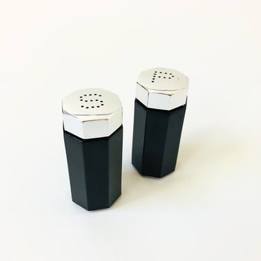 Pair of Vintage Black Octagon Salt and Pepper Shakers by Arcoroc France 