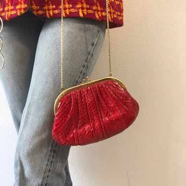 Vintage Judith Leiber Red Snake Skin Bag 