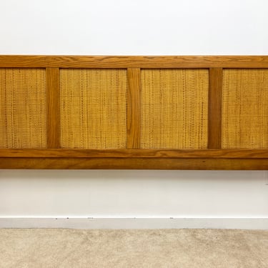 vintage mid century 1980s cane panel king headboard 79.25” 