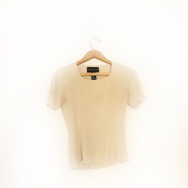 Beige 90s Ribbed Silk Knit Top 