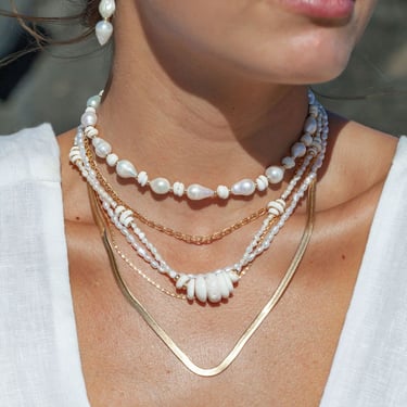 Baroque Pearl Puka Shell Necklace, Baroque Pearl Necklace, White Baroque Pearl, Pearl Choker, Pearl Necklace, Chunky Choker, Hawaii Jewelry 