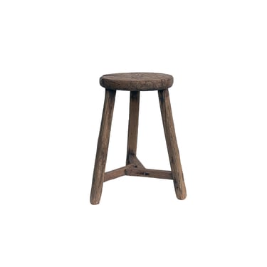 Rustic Raw Rough Wood Grain Round Top Tri-Legs Stool Side Table ws4453E 