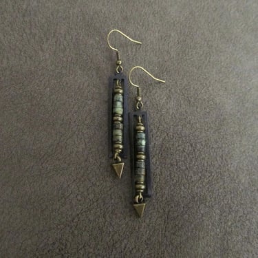 Modern earrings, green jasper earrings, mid century earrings, minimalist statement earrings, geometric earrings, unique chic earrings 