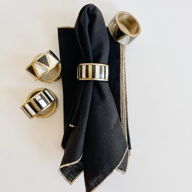 Set of 6 brass + inlayed napkin rings