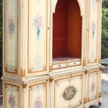 Bookcase, Painted, With Flowers and Gold Trim, Drawers, Vintage, 1900s!!