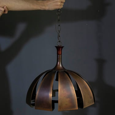 Vintage 'Moonscape' Copper Ceiling Lamp / Werner Schou Style / 1960s / MCM Pendant Light / 