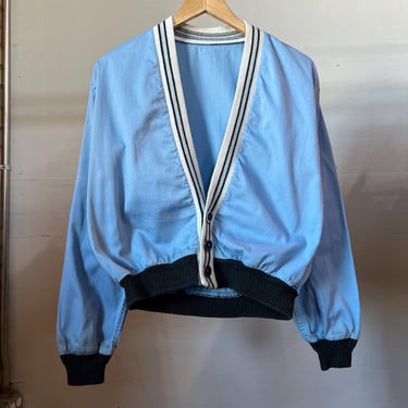 Med, Vintage 1950s 1960s Light Blue Cardigan Jacket, Collegiate, Prep, D 